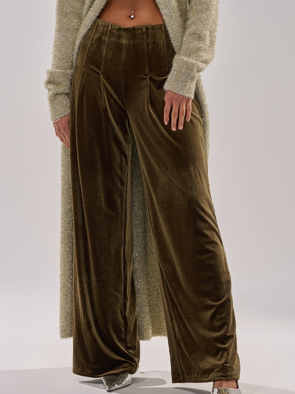 AKIRA Olive Green Velvet Wide Leg Pants
